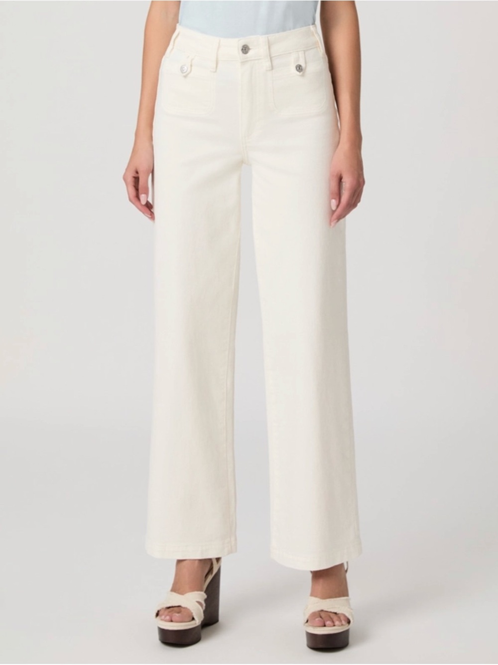 PAIGE Anessa Wide-Leg Jeans in Cream Tonal Ecru 28